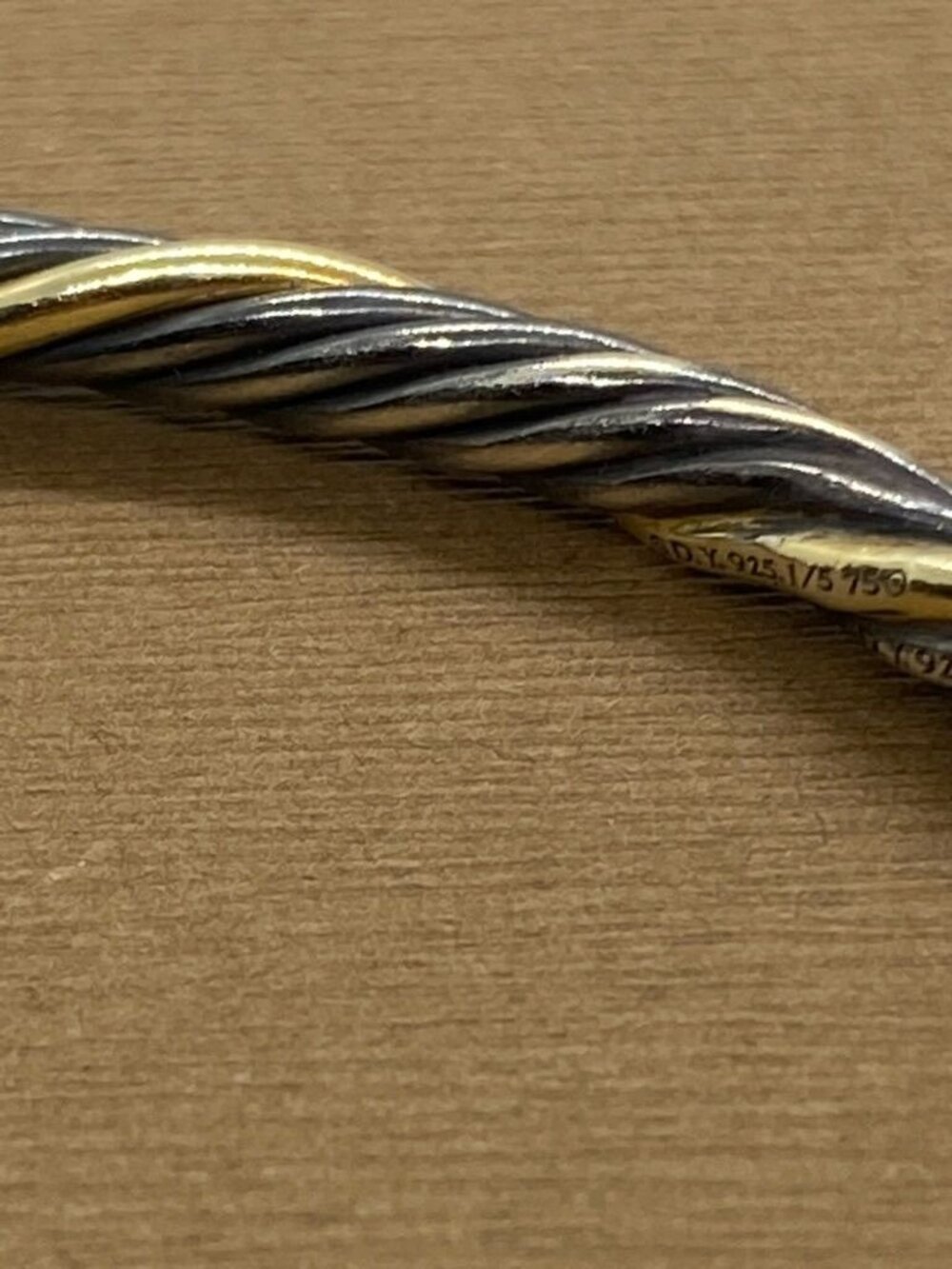 David Yurman Blackened Sterling Silver 926 1/5 18K Gold Twisted Bangle Bracelet - Picture 6 of 10